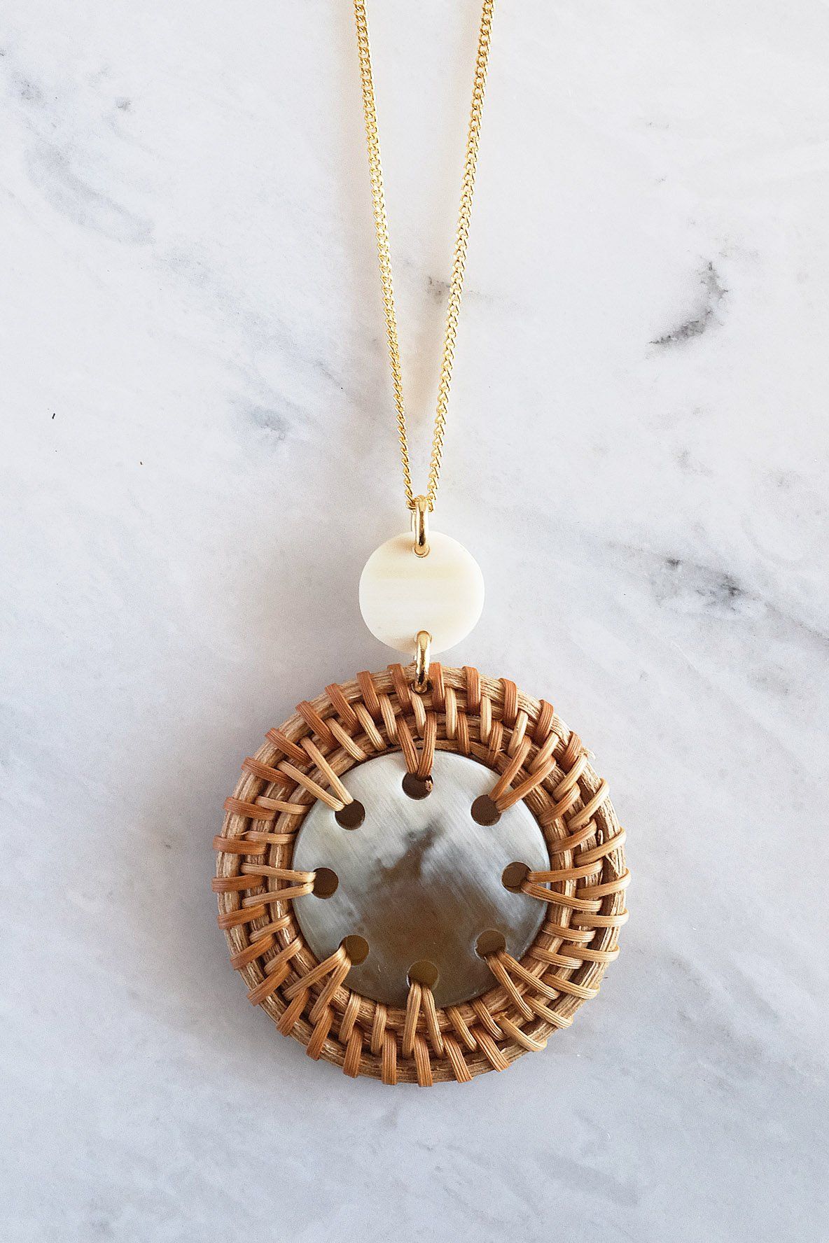 Horn & Rattan Pendant Necklace