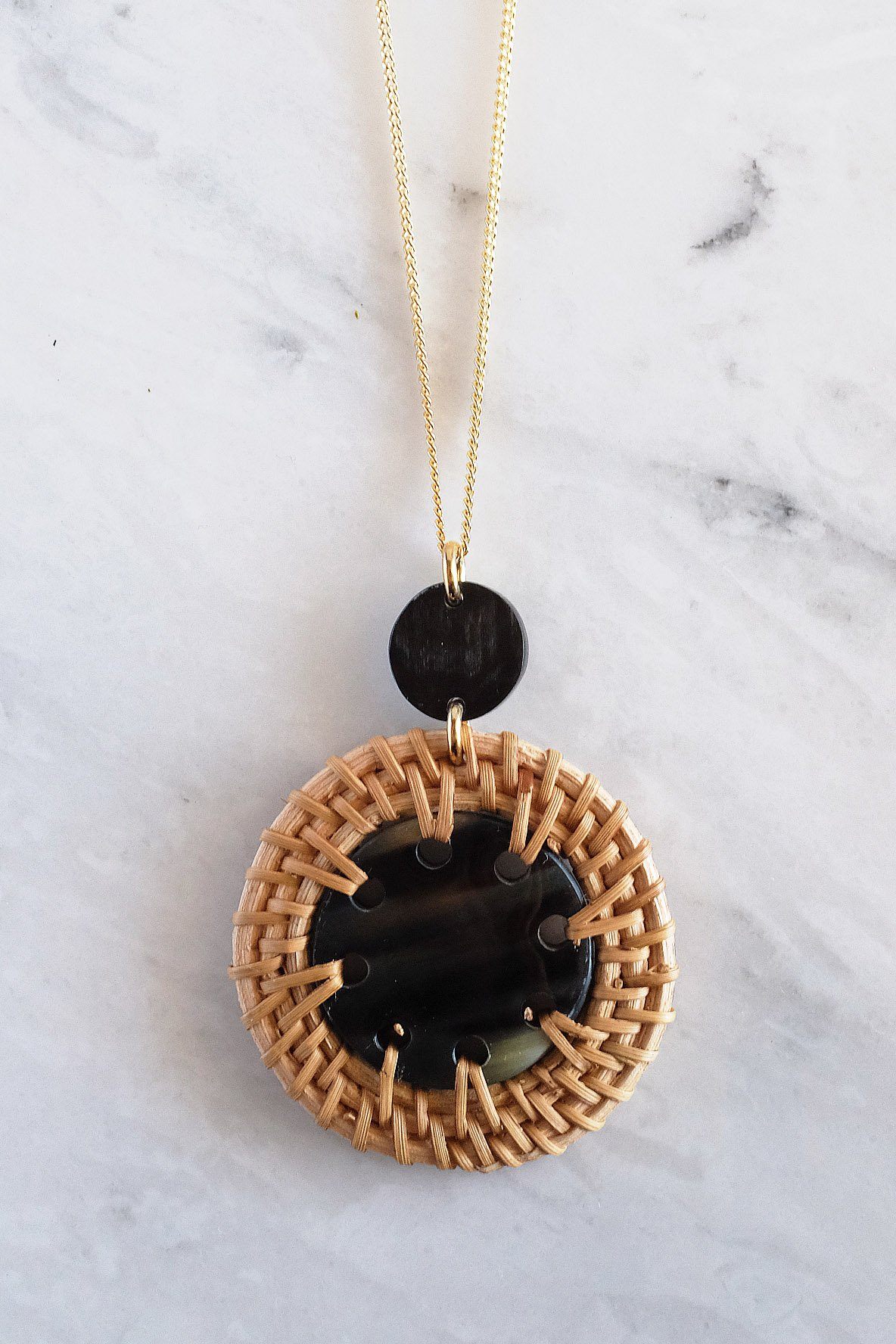 Horn & Rattan Pendant Necklace